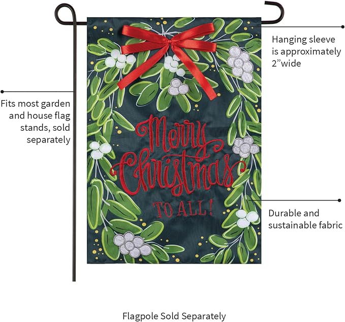 Evergreen Merry Christmas Mistletoe Garden Flags 12"x18" Double Sided, Welcome Flags for Outside, Winter Yard Flags, Christmas Decorations for Home, Porch, Yard