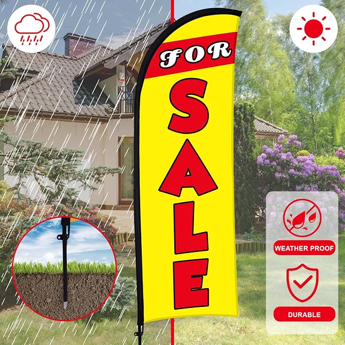 Buryeah 2 Set Sale Feather Flags Huge Sale Banner Flag Themed Flag with Pole Kit for Retail Store Outside Garden Business Advertising(Yellow,11 x 7.9 FT)