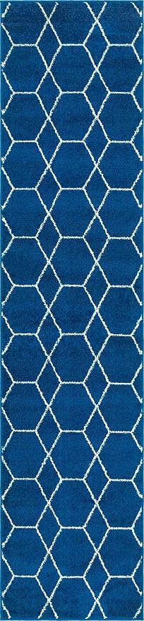 Unique Loom Trellis Frieze Collection Area Rug - Geometric (2' x 8' 8" Runner, Navy Blue/ Ivory)