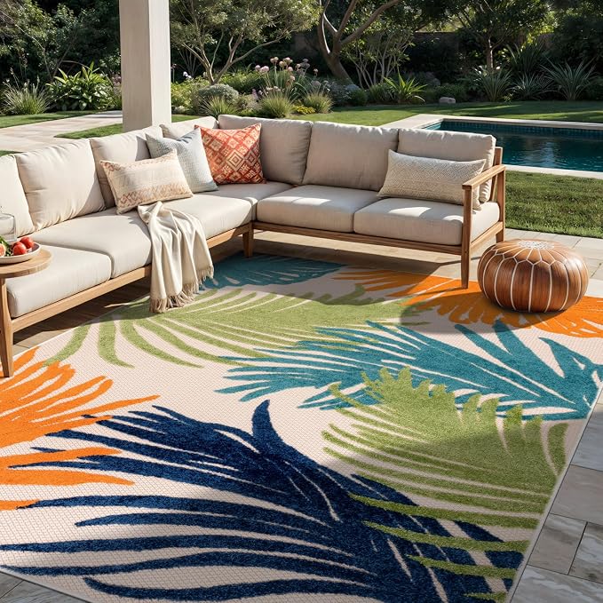 Rugshop Multi Lucca Contemporary Floral Indoor/Outdoor Area Rug Durable Polypropylene, Weather Resistant, Easy Maintenance, Perfect for Patio, Backyard, Deck and Outdoor Lounge 5' x 7'