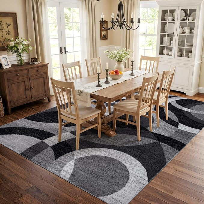 Rugshop Abstract Circles Contemporary High Traffic Area Rug Gray 10' x 14' | Rectangular, Size 10' x 14', Living Room, Bedroom, Dining Room, Home Office, Kitchen, Entryway, Hallway, Nursery, Kids Room