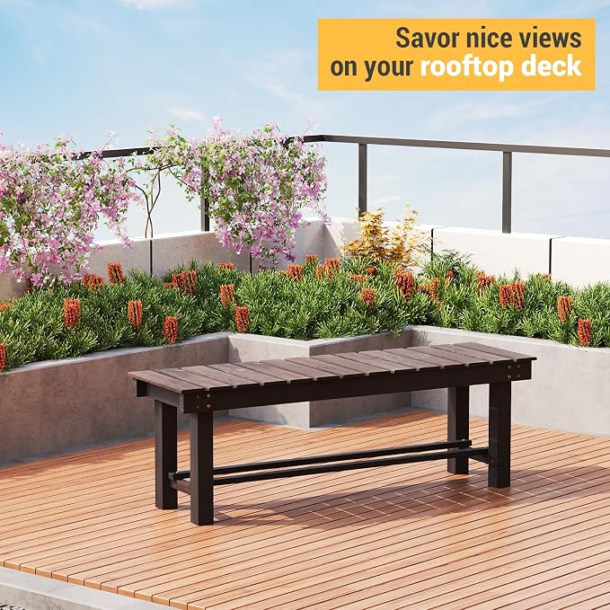 Wood Outdoor Garden Bench 47" Backless Bench 3-Person Seat 100% Solid Fir Carbonized Weatherproof Patio Bench Indoor Bathroom Seat Entryway Shoe Bench for Garden Porch Backyard Pool Balcony (Large)