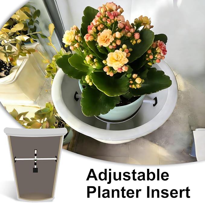 Adjustable Planter Inserts with Dual Telescopic Rods & Cross Connector, Upgraded Adjustable Plant Stand Insert with U-Shaped Clips, Heavy-Duty Plant Lifters for Inside Pots(2, White)