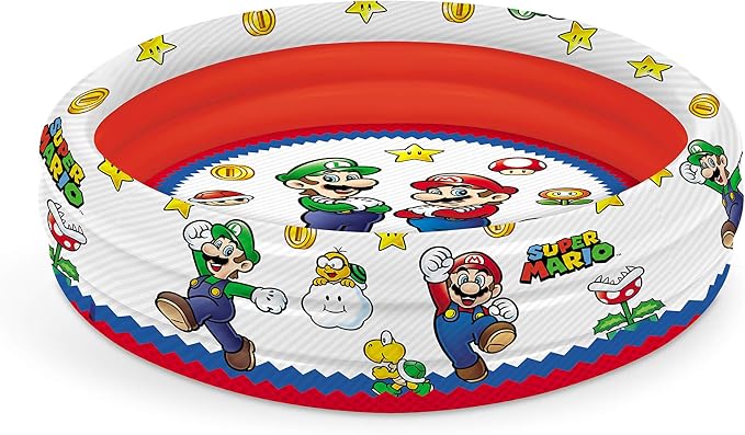 Mondo Brothers Toys-Super Mario Inflatable Pool for Children 3 Rings-Diameter 100 cm-Capacity 84 Lt. -16892, Multi-Coloured