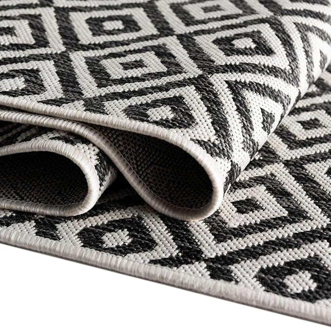 Unique Loom Outdoor Collection Area Rug - Costa Rica (9' x 12' Rectangle, Charcoal Gray/ Ivory)