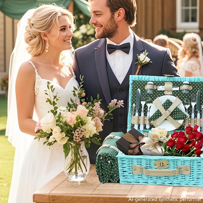 YPshuye Picnic Basket Set for 4 with Waterproof Blanket Mat Insulation Bag Wicker Blue Green Light Hawaiian Tropical Style Gift for Wedding Birthday Summer Camp Outdoor Camping Beach Travel Christmas
