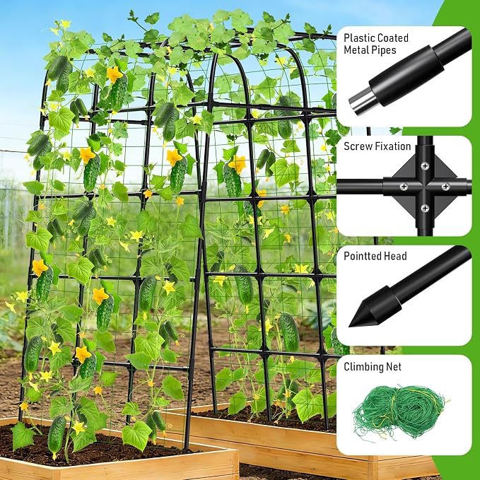 7FT Garden Trellis Arch for Climbing Plants – Tall Outdoor Metal Trellis for Vegetables, Peas, Tomatoes, Cucumber Trellis Arch & Vertical Garden Climber Plant Support for Vine Plants