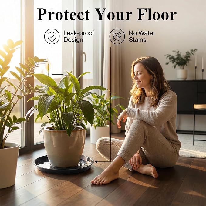 10 Pack Plant Saucer 14 Inches Plant Trays for Pots Plastic Round Drip Trays Flower Pot Saucers Black Planter Water Tray Plant Drainage Tray, Black