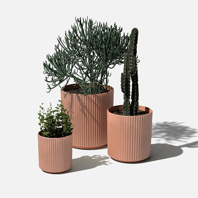Veradek Demi Series Set of 3 Round Planters for Porch, Patio, Backyard | Durable Plastic-Stone Composite Material | Modern Décor for Tall Plants, Flowers