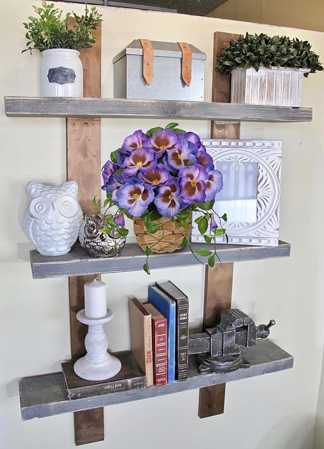 Briful Artificial Pansy Flowers in Baskets, 2PCS Realistic Fake Flowers for Farmhouse Table Decor, All Seasons Faux Indoor Flowers for Home Kitchen Living Room Dining Shelf Decor, Purple