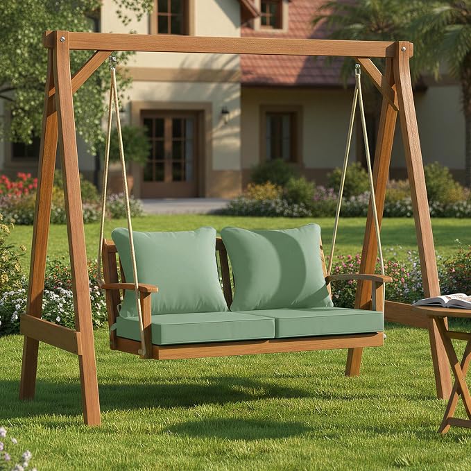 Summsun Outdoor Chair Cushions Set of 2, Waterproof Back Pillow and Seat Cushion Set for Patio Furniture, Outdoor Sofa Replacement Cushions with Removable Cover, 24 x 24 Inch, Sage Green