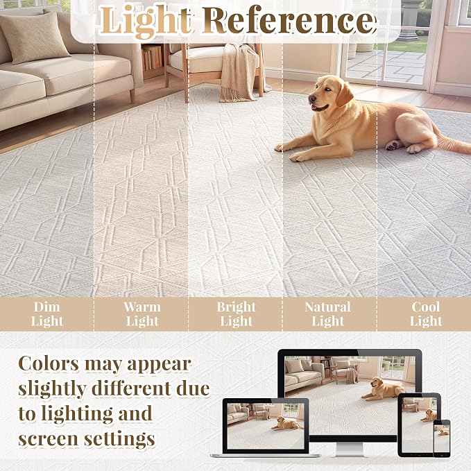 8x10 Area Rugs Washable Rug: Geometric Moroccan Farmhouse Rugs Large Living Room Rug Modern Neutral Soft Non-Slip Printed Pattern Carpet for Bedroom Dining Room Nursery Office (Beige Grey, 8'x10')