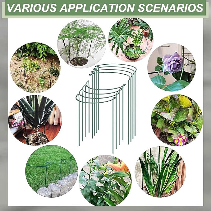 12 Pack Plant Support Stakes, Size 10"x16", Come with 15 Pcs Plant Labels, 20 Pcs Plant Clips, 7ft Plant Ties, Metal Garden Peony Cages and Supports for Potted Plants Tomato Hydrangea