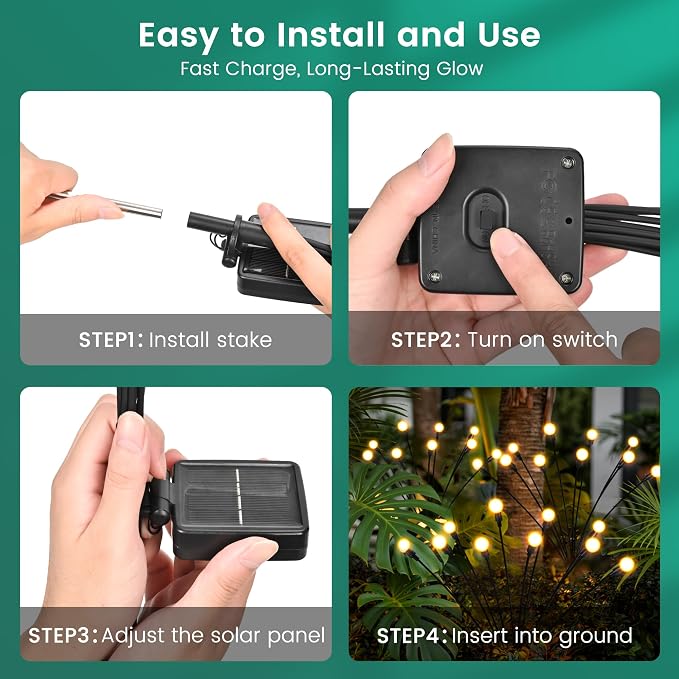 Solar Garden Lights, LED Swaying Solar Lights Outdoor Waterproof, Warm White Firefly Outdoor Decorative Lights, Garden Decor, Yard, Patio, Pathway Decoration Gardening Gifts (2 Pack)