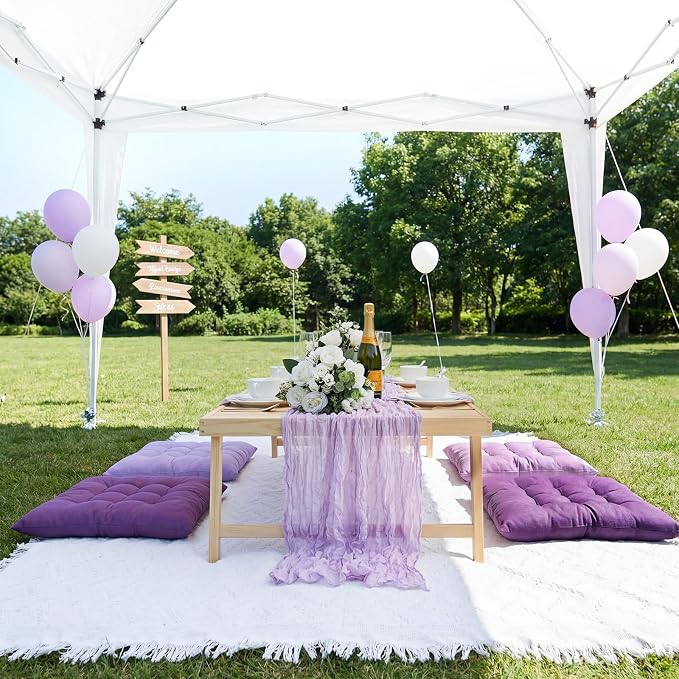 8 Pcs Fit for 6 People 91 x 71'' Extra Large Outdoor Picnic Blanket with Purple Table Runner and Floor Pillow Cushion Fit for 6 People Picnic Wedding Birthday Baby Shower Backyard Decor