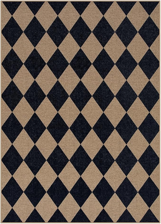 Lahome Colette Checkered Easy Jute Outdoor Rug, 5x7 Area Rugs for Living Room Nature Large Dining Room Carpet, Farmhouse Outdoor Patio Non Slip Diamond Carpet for Home Office Bedroom Backyard Deck