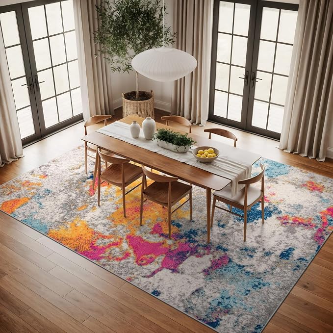 Rugshop Modern Abstract Living Room Non-Shedding Area Rug Multi 7'10" x 10' | Rectangular, Size 7'10" x 10', Bedroom, Dining Room, Home Office, Kitchen, Entryway, Hallway, Nursery, Kids Room, Guest Room