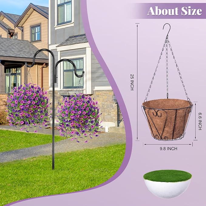 Ammyoo Artificial Fake Hanging Flowers Plants with Basket for Outdoor Spring Decoration, Faux Silk Daisy Flower Real Touch UV Resistant for Outside Porch Patio Garden Yard Home Decor(Purple Lotus)