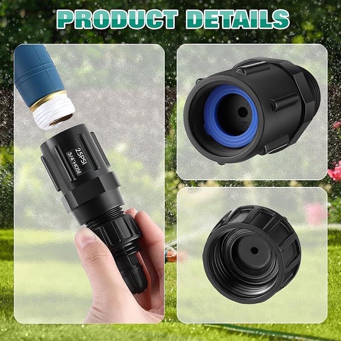 6 Set Drip Irrigation Faucet Adapter Kit, 25 PSI Garden Hose Pressure Regulator, 1/4'' Drip Irrigation Tubing to 3/4'' Faucet, Plumbing Tape