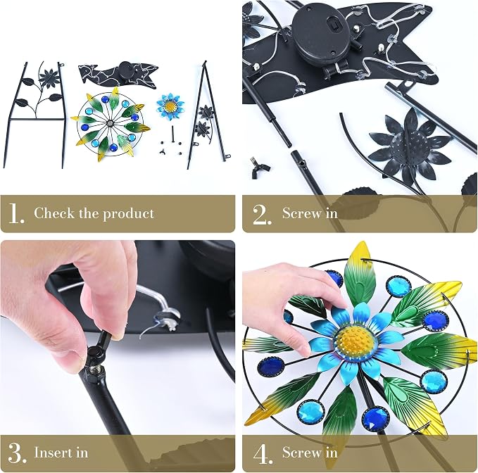TERESA'S COLLECTIONS Wind Spinners Outdoor Solar Decor, Hummingbird Metal Windmill for Yard Decorative Garden Stakes for Porch,Garden,Yard,26''