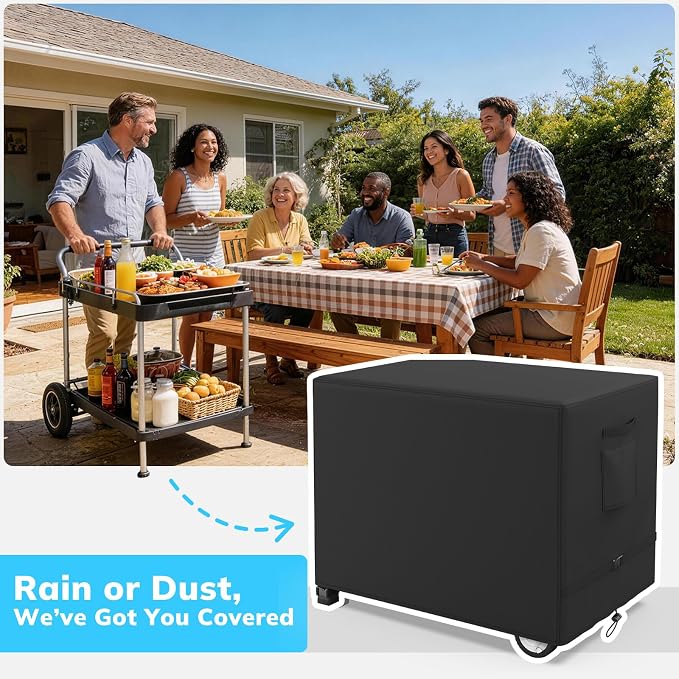 Outdoor Prep Table Cover, Waterproof Outdoor Dining Cart Cover, Heavy Duty Oxford Fabric for 54-inch Keter Unity Portable Table, Outdoor Storage Cabinet and Utility Cart, 54"L×26"D×39"H, Black