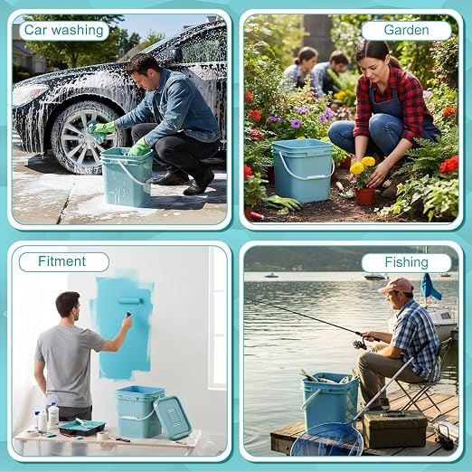 Mumufy 3 Pcs 3.5 Gallon Square Food Grade Bucket with Lid Square Bucket Pail Plastic Handles for Long Term Food Storage, Camping, Fishing, Home Organization Easy Stack and Store (Aqua)