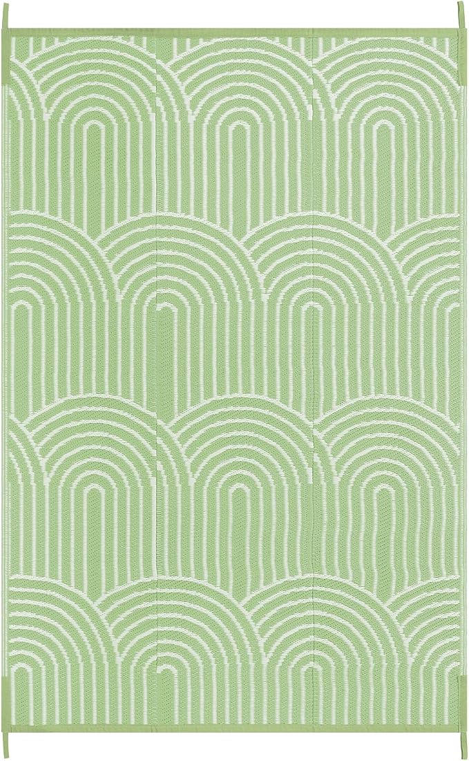 Anidaroel Patio Rugs Outdoor 6’x9’ Clearance Waterproof, Reversible Rainbow Outdoor Plastic Straw Outside Rugs, RV Outdoor Rugs for Camping, Porch, Balcony, Backyard (Green, 6‘X9')