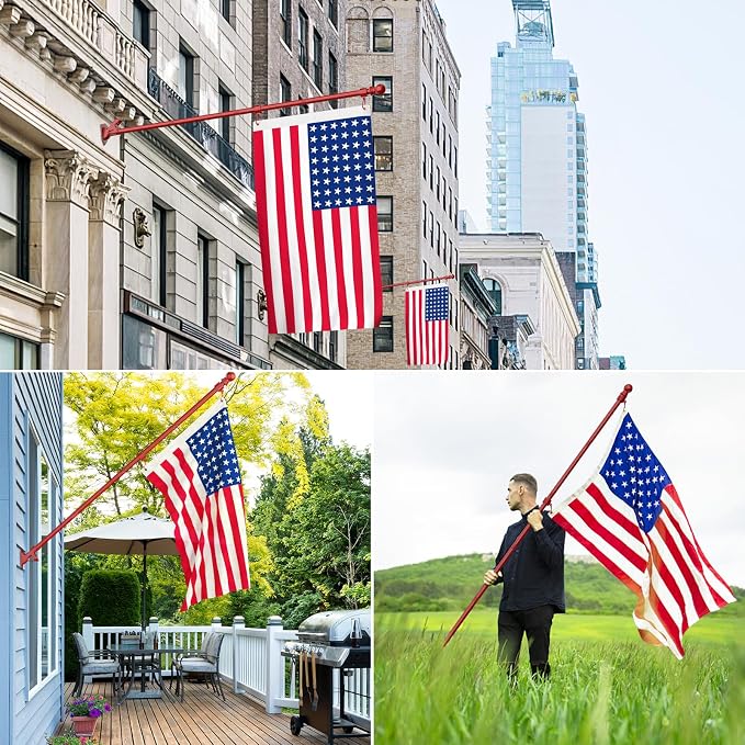 ZMTECH Flag Pole - Upgraded Bracket,(2 Packs) 6 FT Stainless Steel Flag Poles for Outside House, Residential or Commerical, Tangle Free Flag Pole Kit for American Flag (Without Flag, Red)