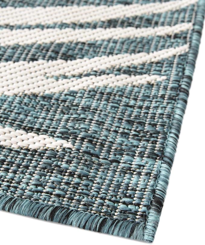 Unique Loom Outdoor Botanical Collection Area Rug - Palm (10' x 14' 1" Rectangle Teal/Ivory)