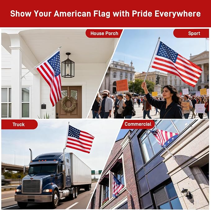 Silver House Flag Pole Kit, (2 Packs) 6 FT Stainless Steel Tangle Free Spinning Flagpoles with Two-Position Wall-Mounted Flag Pole Holder for 3x5 American Flags, Outside House Porch (No Flag)