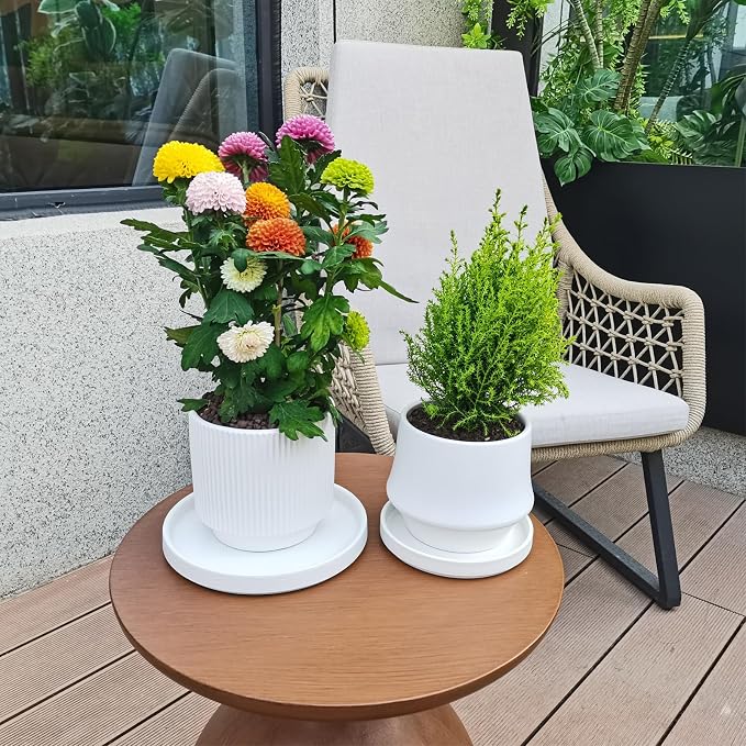 2 Pack Plant Water Catcher Tray - 7 Inch Ceramic Plant Saucer for Indoors/Outdoors, Round Flower Pot Saucer Plant Pot Saucer Plant Drip Trays for Potted Plants Drainage(Frosted White)