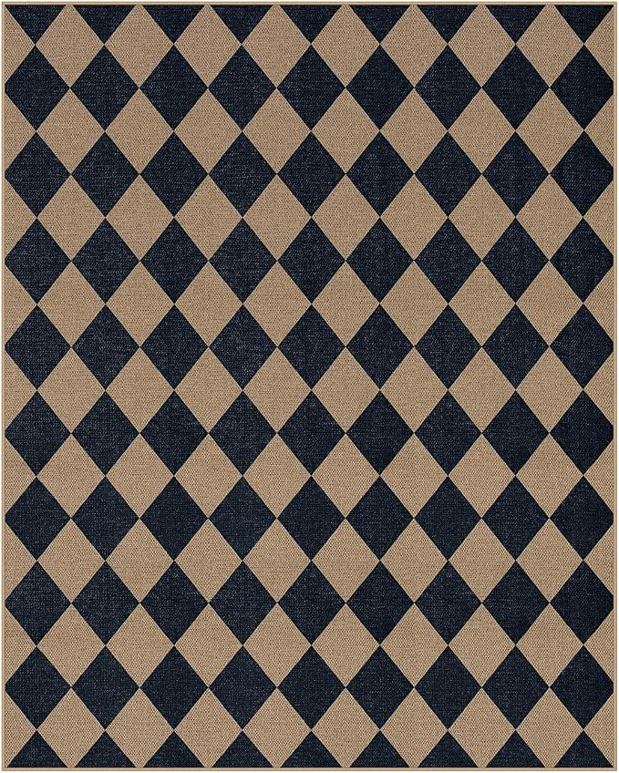 Lahome Colette Checkered Easy Jute Carpet, Washable 8x10 Rugs for Living Room Outdoor Patio Rugs, Farmhouse Neutral Non Slip Stain Resistance Floor Carpet for Office Backyard Sunroom