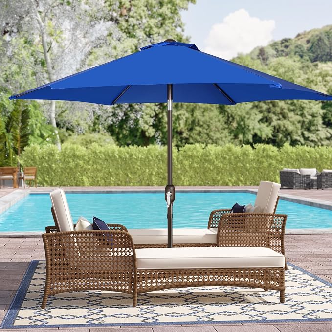 Blissun 7.5 ft Patio Umbrella, Yard Umbrella, Outdoor Market Umbrella with Push Button Tilt Crank, Royal Blue