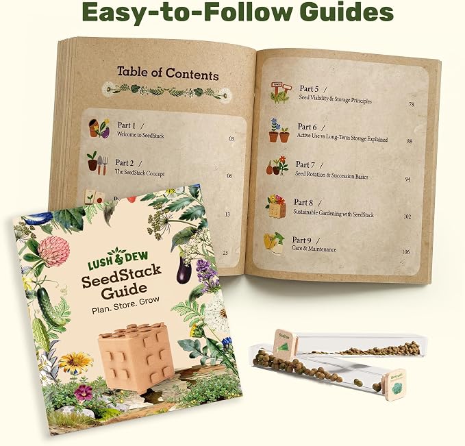 Lush&Dew SeedStack Starter Pair, Gardening Gift, 38 Types Veggie Herb Seeds | Seed Storage Organizer, USA Sourced Heirloom Seed Kit for Planting Outdoors Indoors, Raised Garden Beds, Gift for Women Men