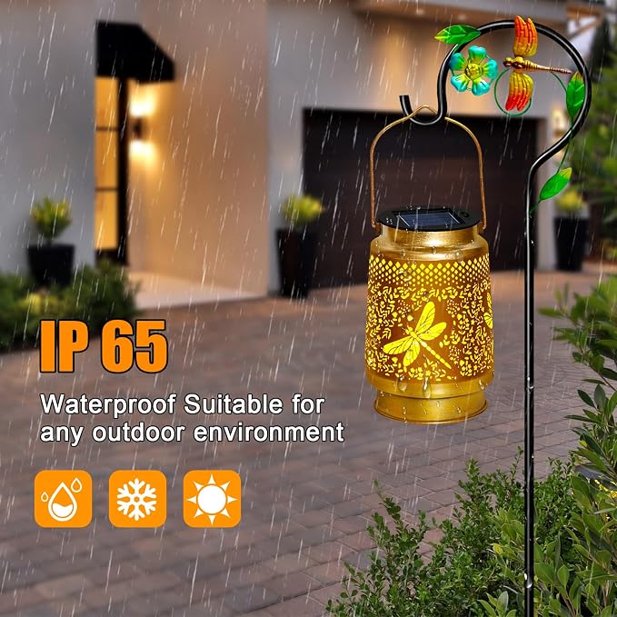Dragonfly Solar Lanterns Outdoor Waterproof with Shepherd Hook,Hanging Solar Lights Garden Decor,Christmas Decorations Birthday Gifts for Women Grandma,Metal Decorative for Yard,Patio,Lawn,Pathway