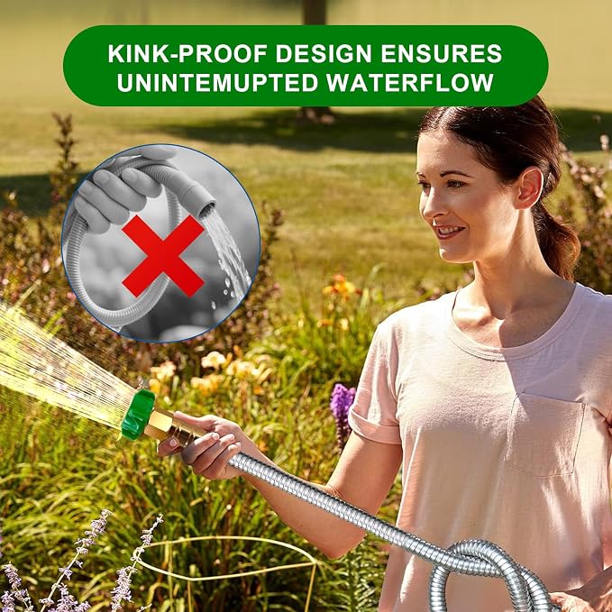 Metal Short Garden Hose 6 ft, 8 ft, 12 ft Flexible Stainless Steel Leader Hose Extension, Heavy Duty Water Hose Small Lightweight Hose Extender (6FT)