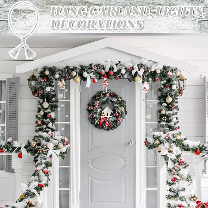 Dingion 20 Pcs Christmas Garland Decorative Banister Ties with Tassel 25.2 Inches Christmas Reusable Twist Ties for Garland Fireplace Staircase Banister Home Xmas Holiday Decorations(White)