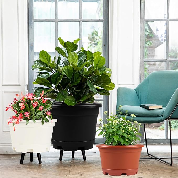 KPUVX Outdoor Flower Pots 5 Packs 13 inch pots for Plants Modern Decorative Garden Pot with Saucer, Lightweight Large Plastic Planters for Indoor Plants,Decorative Plastic Plant pots