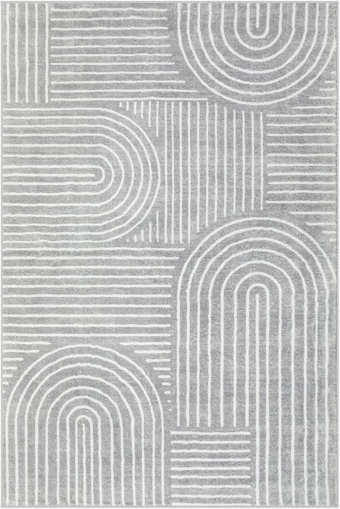 Lahome Abstract Washable Grey Rugs, Soft 4x6 Rugs for Bedroom Entryway | Non-Slip Ultra-Thin Living Room Rugs Modern Throw Carpet for Nursery Kitchen Darrell (4'x6', Gray)