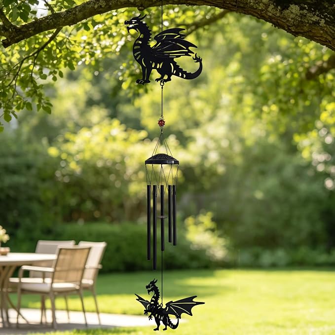 41" Adjustable Dragon Wings Wind Chimes for Outside Large Metal Wind Chime with Deep Tone,Black Matte Finish,Fantasy Outdoor,Indoor Decorative Windchimes,Unique Gift for Dragon Year & Fantasy Lovers