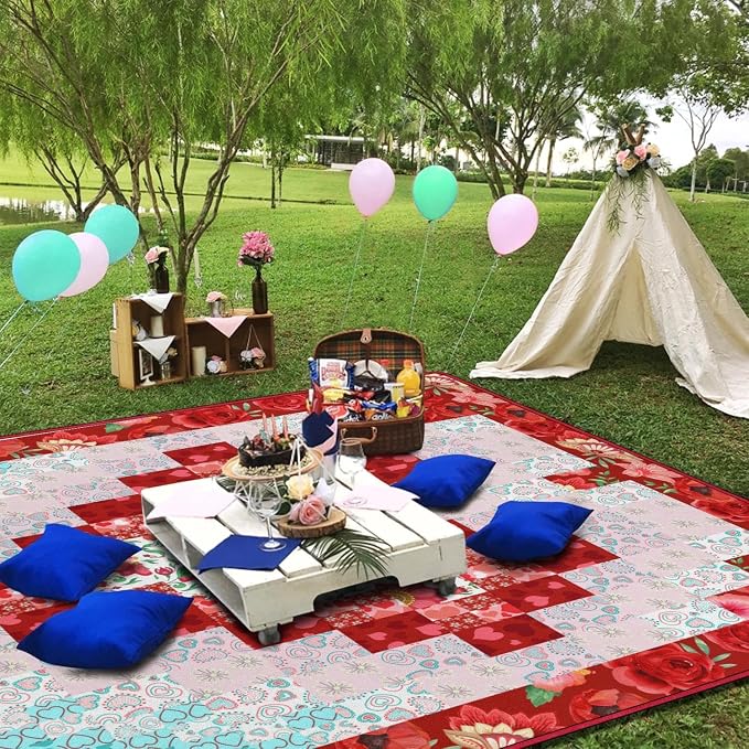 Supfitness Extra Large Picnic Blankets Waterproof Foldable (80 "x 80") Beach Blanket Waterproof Sandproof,3-Layer Thicking Mat Outdoor Packable Camping Blanket