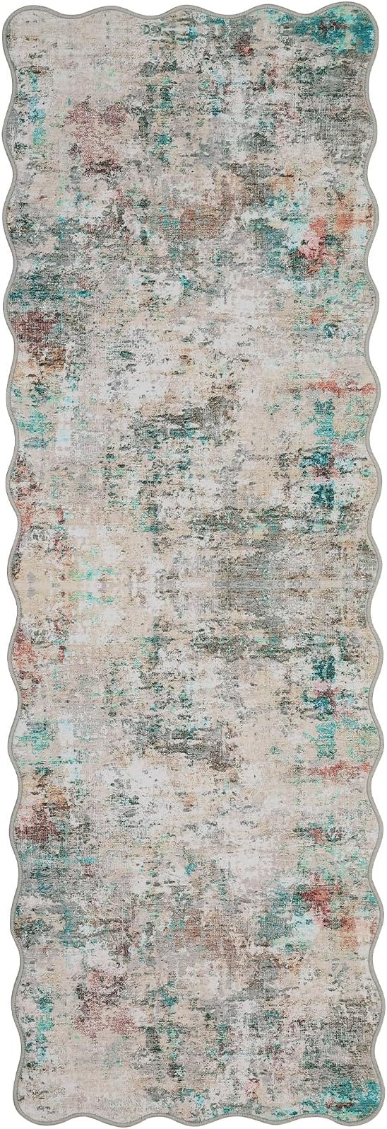 ROYHOME Modern Abstract 2x6 Scalloped Runner Rug Washable Non Slip Stain Resistant Rug for Hallway Kitchen Bedroom Non Shedding Low Pile Indoor Floor Cover,Colorful