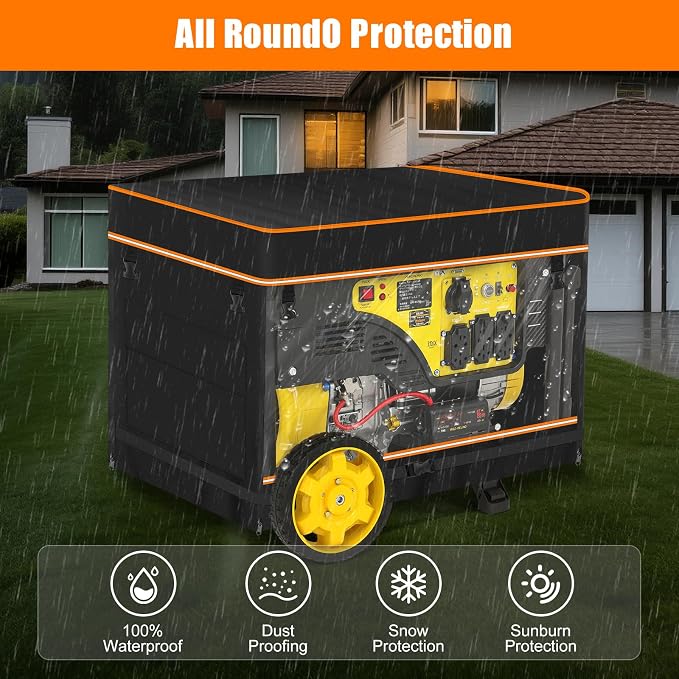 Generator Covers While Running, Heavy Duty 600D Waterproof Oxford Fabric, Transparent PVC Window Weather & Dust Protection Fits Most 3000W-10000W Generators (Packaging Varies – Product Unchanged)