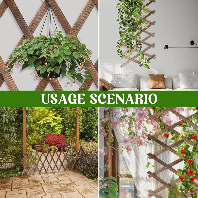 Wood Lattice Fence Panels for Outside 13.4"x78.8" Expandable Natural Wooden Wall Trellis Board Decorative Lattice Trellis Frame for Climbing Plants Vine Ivy Rose Outdoor Balcony Garden 2 Pcs