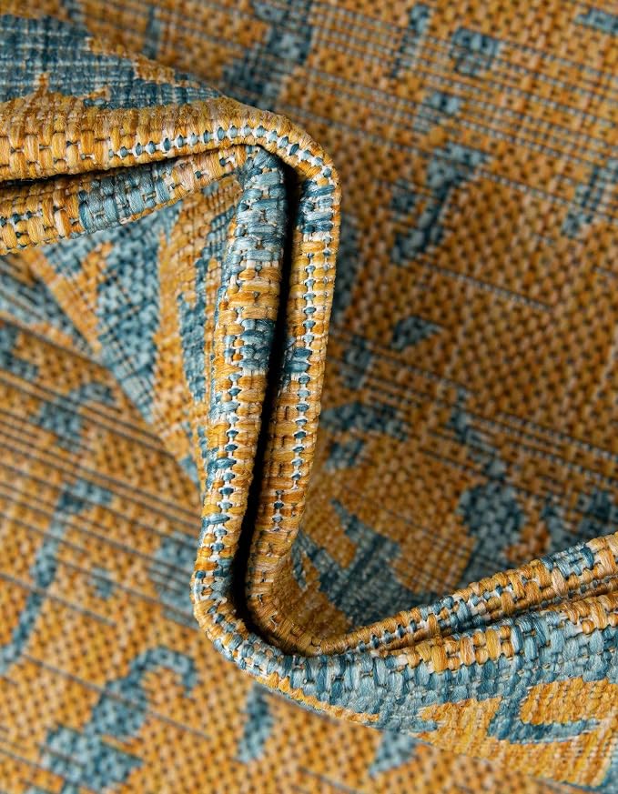 Unique Loom Outdoor Collection Area Rug - Dubai (5' 3" x 8' Rectangle, Yellow and Aqua/Light Blue)