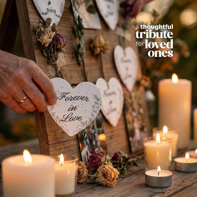 48pcs Large (2.5" h x 2.85" w) Black & White Forever in Love Heart Seed Paper – Writable & Plantable Wildflower, Mom's Gift for Birthday, Use for Wedding, Baby Shower, & Heart Party Favors