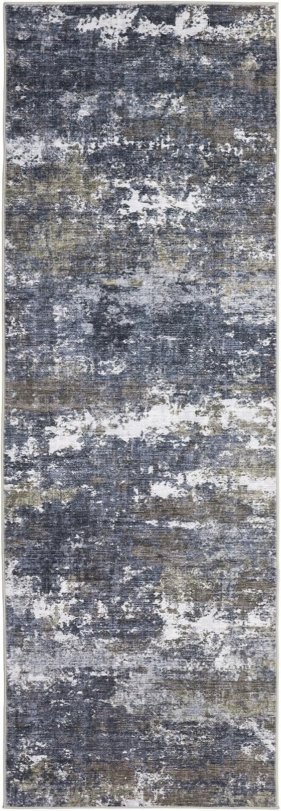 ROYHOME Abstract Rugs 2x8 Grey Brown | Non Slip Non Shedding Low Pile Stain Resistant Rug for Entryway Kitchen Bedroom