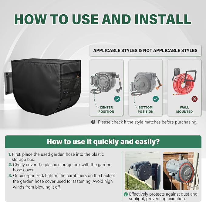 Wall-Mounted Retractable Reel cover, 420D Oxford Waterproof Sunscreen Cover, Compatible with Giraffe 1/2 100/130FT, DRINCOSH, AQUAZILLA, NEOTEC, Ulnextic, HOZEREEL and More