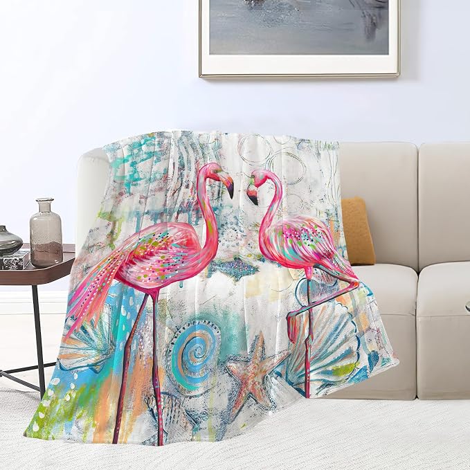 Pink Flamingo Throw Blanket Cozy Plush Flamingos Flannel Fleece Ultra Soft Blankets Lightweight Fuzzy Party Blanket Gifts for Girls Women Men Boys Bed Couch Sofa 60"x50"