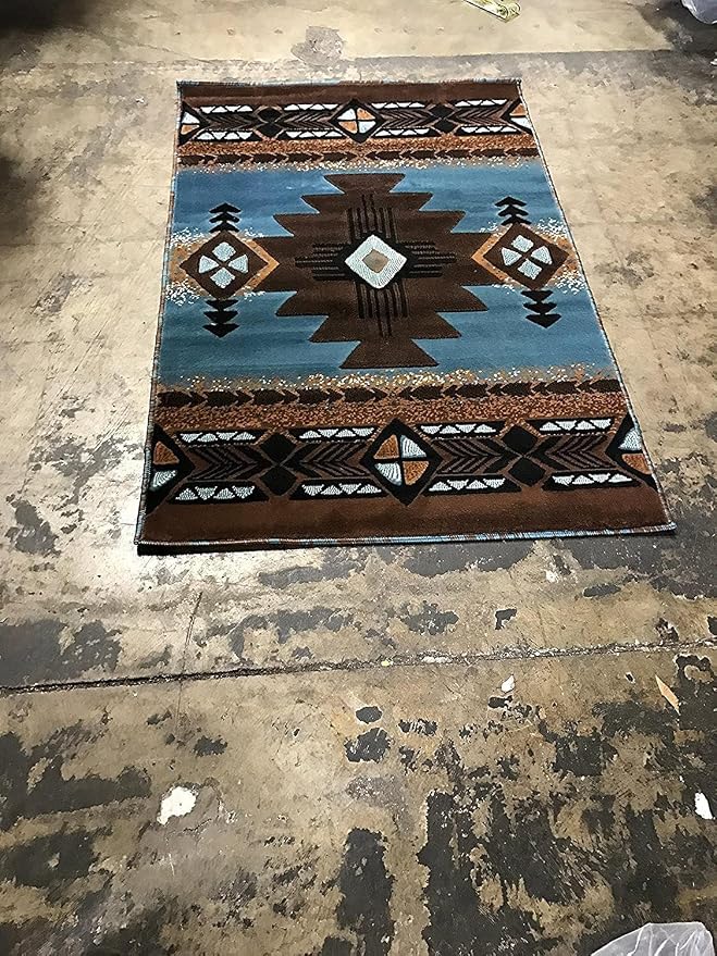 YHSF Southwest Native American Area Rug – Thick, Soft, Durable & Easy to Maintenance Tribal Design Boho Rug– Ideal for Bedroom, Living Room & Hallway - Blue-Brown, 2 Feet 4 Inches x 10 Feet 11 Inches